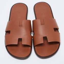Pre Owned Hermes Brown Leather Izmir Sandals Size 46 