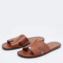 Pre Owned Hermes Brown Leather Izmir Sandals Size 46 