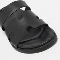 Hermes Black Leather Chypre Sandals Size 43 