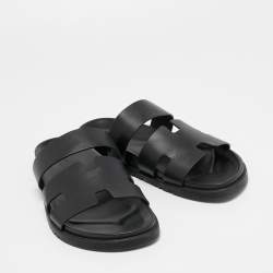 Hermes Black Leather Chypre Sandals Size 43 