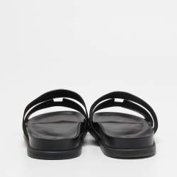 Hermes Black Leather Chypre Sandals Size 43 