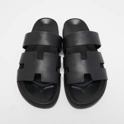 Hermes Black Leather Chypre Sandals Size 43 
