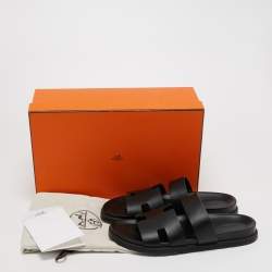 Hermes Black Leather Chypre Sandals Size 43 