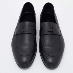 Pre Owned Hermes Black Leather Paris Slip On Loafers Size 45