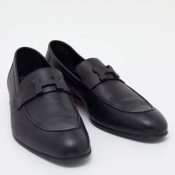 Pre Owned Hermes Black Leather Paris Slip On Loafers Size 45