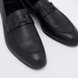 Pre Owned Hermes Black Leather Paris Slip On Loafers Size 45