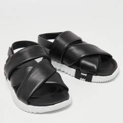 Pre Owned Hermes Black Leather Electric Sandals Size 41
