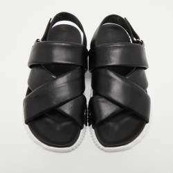 Pre Owned Hermes Black Leather Electric Sandals Size 41
