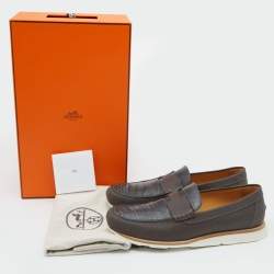 Hermes Brown/Grey Alligator Leather Kennedy Slip On Loafers Size 42