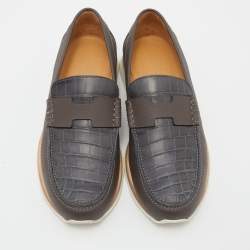 Hermes Brown/Grey Alligator Leather Kennedy Slip On Loafers Size 42