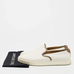 Hermes White/Brown Leather Kick Slip On Sneakers Size 42