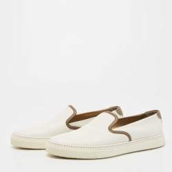Hermes White/Brown Leather Kick Slip On Sneakers Size 42