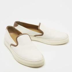 Hermes White/Brown Leather Kick Slip On Sneakers Size 42