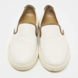Hermes White/Brown Leather Kick Slip On Sneakers Size 42