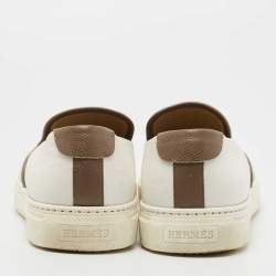 Hermes White/Brown Leather Kick Slip On Sneakers Size 42