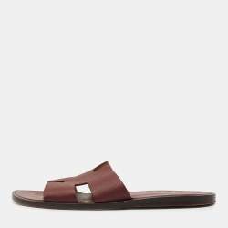 Hermes Burgundy Leather Izmir Slides Size 46.5