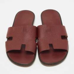 Hermes Burgundy Leather Izmir Slides Size 46.5