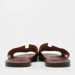 Hermes Burgundy Leather Izmir Slides Size 46.5
