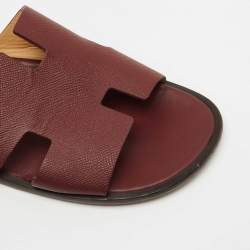 Hermes Burgundy Leather Izmir Slides Size 46.5