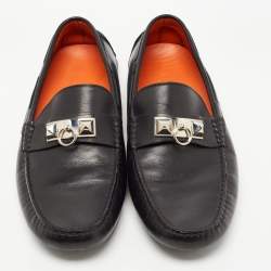 Hermes Black Leather Irving Loafers Size 41.5