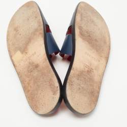 Hermès Dark Blue Leather Izmir Slide Flats Size 42.5