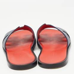 Hermès Dark Blue Leather Izmir Slide Flats Size 42.5