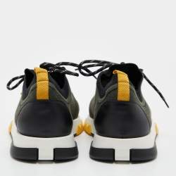 Hermes Green/Black Knit Fabric and Suede C-Addict Sneakers Size 42