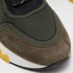 Hermes Green/Black Knit Fabric and Suede C-Addict Sneakers Size 42