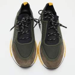 Hermes Green/Black Knit Fabric and Suede C-Addict Sneakers Size 42