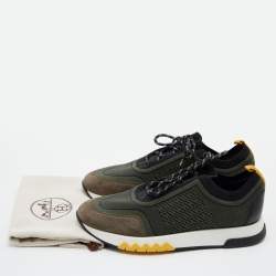 Hermes Green/Black Knit Fabric and Suede C-Addict Sneakers Size 42