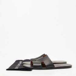 Hermes Black Leather Izmir Flat Slides Size 44