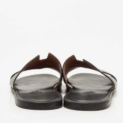 Hermes Black Leather Izmir Flat Slides Size 44