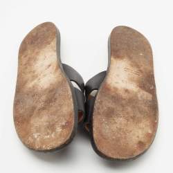 Hermes Black Leather Izmir Flat Slides Size 44