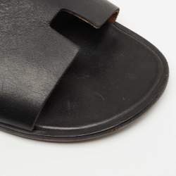 Hermes Black Leather Izmir Flat Slides Size 44