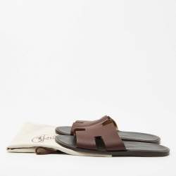 Hermes Burgundy Leather Oran Sandals Size 45
