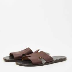 Hermes Burgundy Leather Oran Sandals Size 45