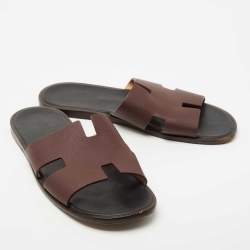 Hermes Burgundy Leather Oran Sandals Size 45