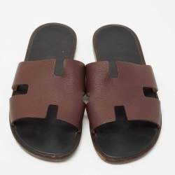 Hermes Burgundy Leather Oran Sandals Size 45