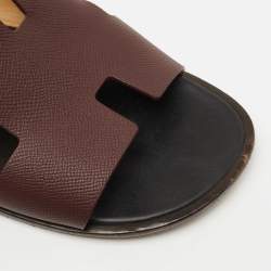 Hermes Burgundy Leather Oran Sandals Size 45