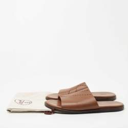 Hermes Brown Leather Izmir Flat Slide Size 44 