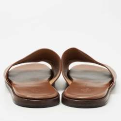 Hermes Brown Leather Izmir Flat Slide Size 44 