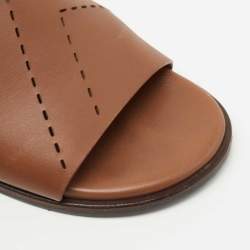 Hermes Brown Leather Izmir Flat Slide Size 44 