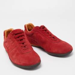 Hermes Red Suede Quick Low Top Sneakers Size 41
