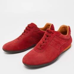 Hermes Red Suede Quick Low Top Sneakers Size 41