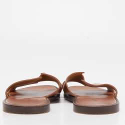 Pre Owned Hermes Brown Leather Izmir Slide Flats Size 41.5 
