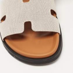 Hermes Grey/Brown Canvas Chypre Sandals Size 43