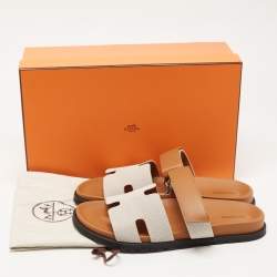 Hermes Grey/Brown Canvas Chypre Sandals Size 43