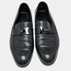 Pre Owned Hermes Black Leather Paris Slip On Loafers Size 43