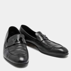 Pre Owned Hermes Black Leather Paris Slip On Loafers Size 43