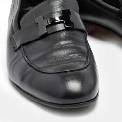 Pre Owned Hermes Black Leather Paris Slip On Loafers Size 43